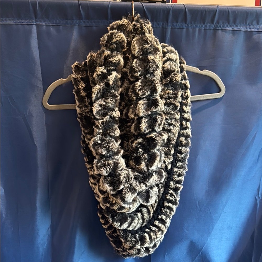 Black and White Fur Infinity Scarf
